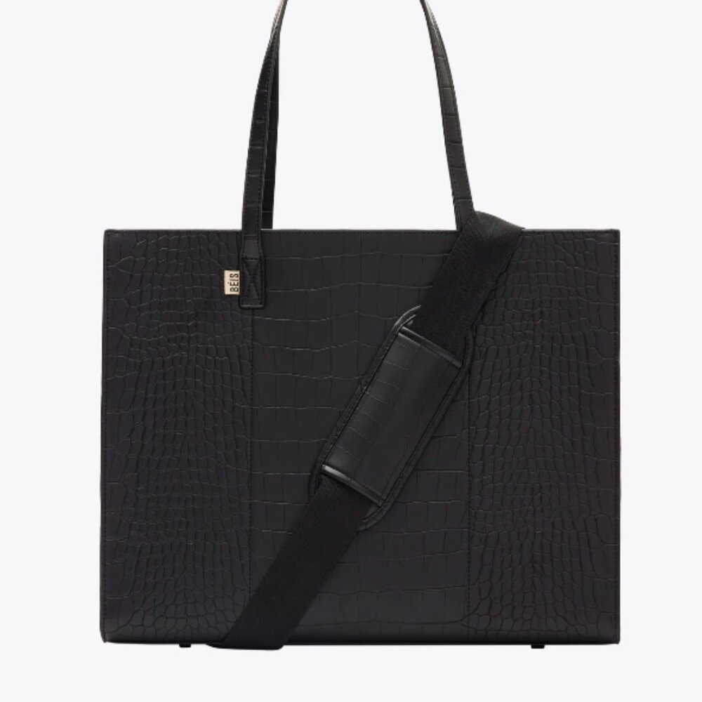 The BEIS the Large Work Tote in Black Croc